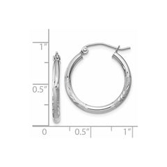 14k White Gold Satin and Diamond-cut 2mm Round Hoop Earrings - 9