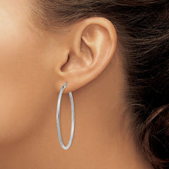 14k White Gold Satin and Diamond-cut 2mm Round Hoop Earrings - 6
