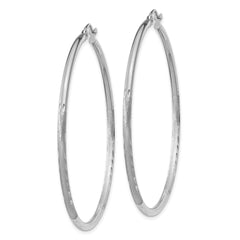 14k White Gold Satin and Diamond-cut 2mm Round Hoop Earrings - 7
