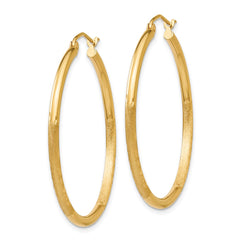 14k Satin and Diamond-cut 2mm Round Tube Hoop Earrings - 4