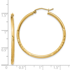 14k Satin and Diamond-cut 2mm Round Tube Hoop Earrings - 4