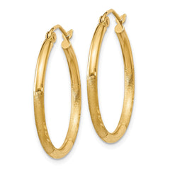 14k Satin and Diamond-cut 2mm Round Tube Hoop Earrings - 10