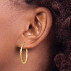 14k Satin and Diamond-cut 2mm Round Tube Hoop Earrings - 10