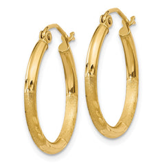 14k Satin and Diamond-cut 2mm Round Tube Hoop Earrings - 5