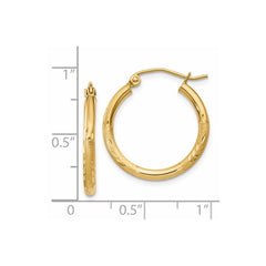 14k Satin and Diamond-cut 2mm Round Tube Hoop Earrings - 5