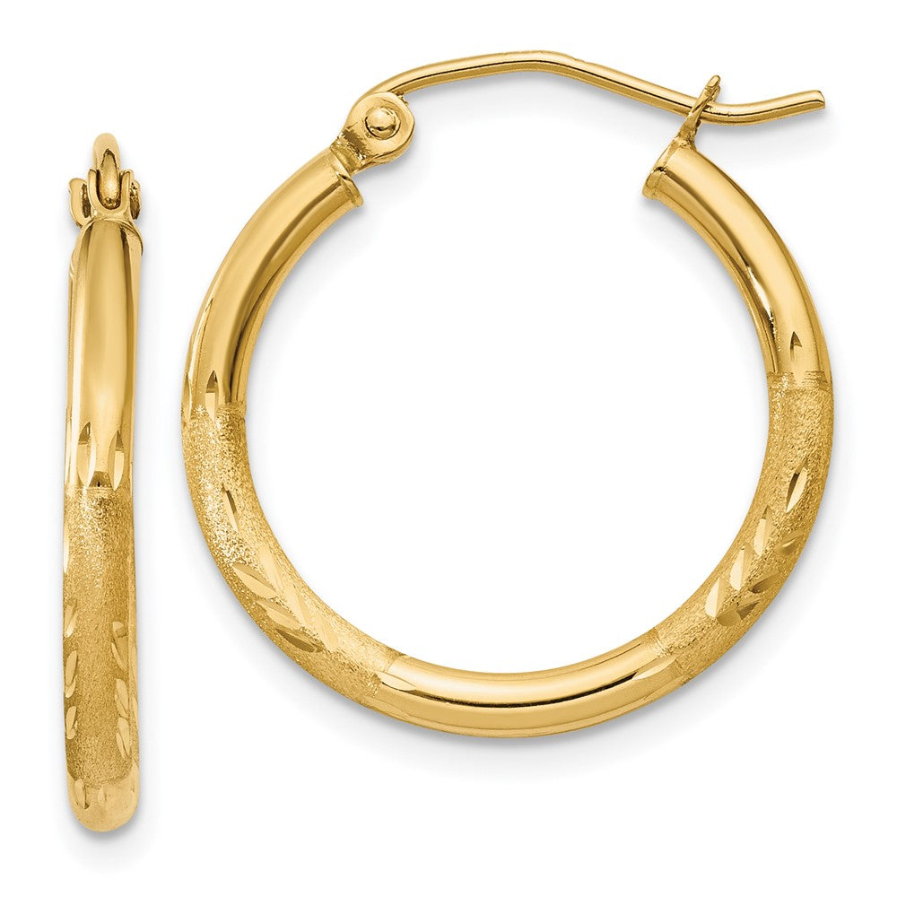 14k Satin and Diamond-cut 2mm Round Tube Hoop Earrings - 5