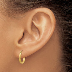 14k Satin and Diamond-cut 2mm Round Tube Hoop Earrings - 7