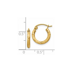 14k Satin and Diamond-cut 2mm Round Tube Hoop Earrings - 7