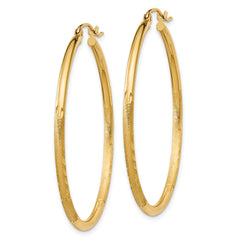 14k Satin and Diamond-cut 2mm Round Tube Hoop Earrings - 11