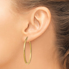14k Satin and Diamond-cut 2mm Round Tube Hoop Earrings - 11