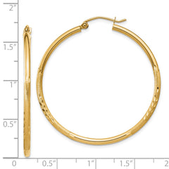 14k Satin and Diamond-cut 2mm Round Tube Hoop Earrings - 11