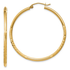 14k Satin and Diamond-cut 2mm Round Tube Hoop Earrings - 11