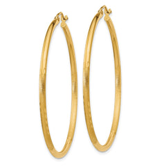 14k Satin and Diamond-cut 2mm Round Tube Hoop Earrings - 8
