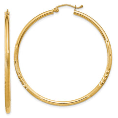 14k Satin and Diamond-cut 2mm Round Tube Hoop Earrings - 8