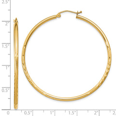 14k Satin and Diamond-cut 2mm Round Tube Hoop Earrings - 2
