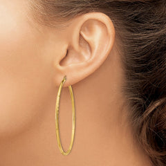 14k Satin and Diamond-cut 2mm Round Tube Hoop Earrings - 3