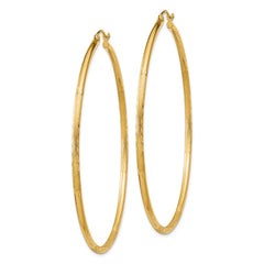 14k Satin and Diamond-cut 2mm Round Tube Hoop Earrings - 12