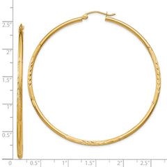 14k Satin and Diamond-cut 2mm Round Tube Hoop Earrings - 12