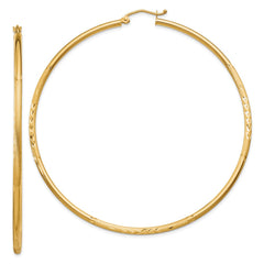 14k Satin and Diamond-cut 2mm Round Tube Hoop Earrings - 9