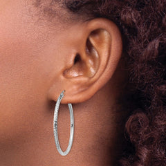 14k White Gold Diamond-cut 2mm Round Tube Hoop Earrings - 9