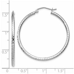 14k White Gold Diamond-cut 2mm Round Tube Hoop Earrings - 9