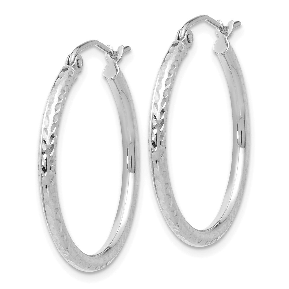 14k White Gold Diamond-cut 2mm Round Tube Hoop Earrings - 2