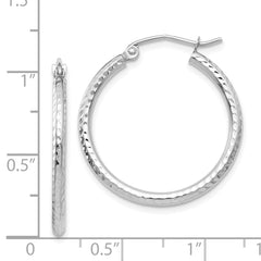 14k White Gold Diamond-cut 2mm Round Tube Hoop Earrings - 2