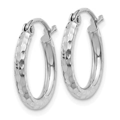 14k White Gold Diamond-cut 2mm Round Tube Hoop Earrings - 10