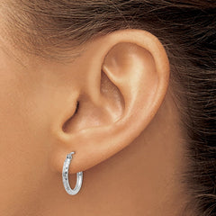 14k White Gold Diamond-cut 2mm Round Tube Hoop Earrings - 10