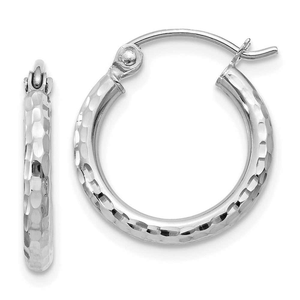 14k White Gold Diamond-cut 2mm Round Tube Hoop Earrings - 10