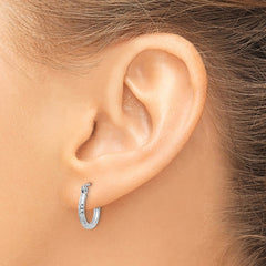 14k White Gold Diamond-cut 2mm Round Tube Hoop Earrings - 3