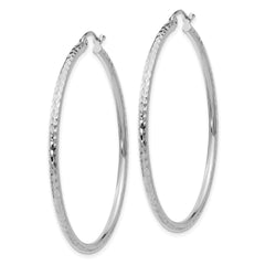 14k White Gold Diamond-cut 2mm Round Tube Hoop Earrings - 7