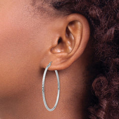 14k White Gold Diamond-cut 2mm Round Tube Hoop Earrings - 7