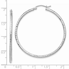 14k White Gold Diamond-cut 2mm Round Tube Hoop Earrings - 7