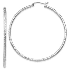 14k White Gold Diamond-cut 2mm Round Tube Hoop Earrings - 6
