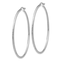 14k White Gold Diamond-cut 2mm Round Tube Hoop Earrings - 5