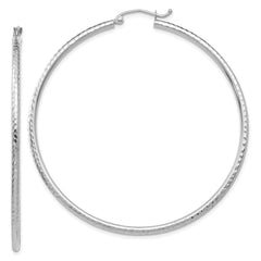 14k White Gold Diamond-cut 2mm Round Tube Hoop Earrings - 5