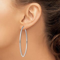 14k White Gold Diamond-cut 2mm Round Tube Hoop Earrings - 11