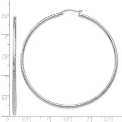 14k White Gold Diamond-cut 2mm Round Tube Hoop Earrings - 11