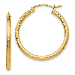 14k Diamond-cut 2mm Round Tube Hoop Earrings - 4