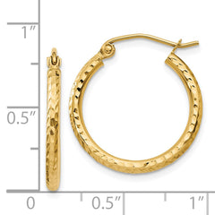 14k Diamond-cut 2mm Round Tube Hoop Earrings - 9