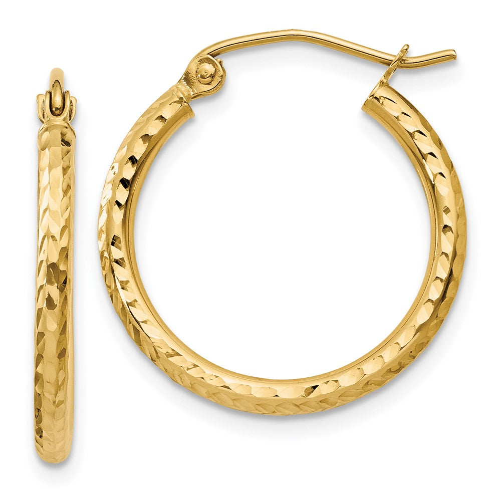 14k Diamond-cut 2mm Round Tube Hoop Earrings - 9