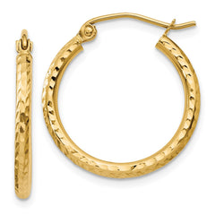 14k Diamond-cut 2mm Round Tube Hoop Earrings - 9