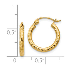14k Diamond-cut 2mm Round Tube Hoop Earrings - 10