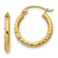 14k Diamond-cut 2mm Round Tube Hoop Earrings - 10
