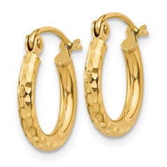 14k Diamond-cut 2mm Round Tube Hoop Earrings - 11