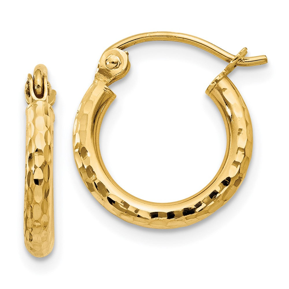 14k Diamond-cut 2mm Round Tube Hoop Earrings - 11