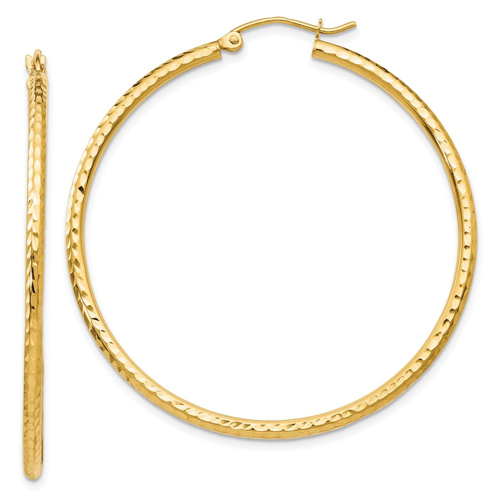 14k Diamond-cut 2mm Round Tube Hoop Earrings - 5