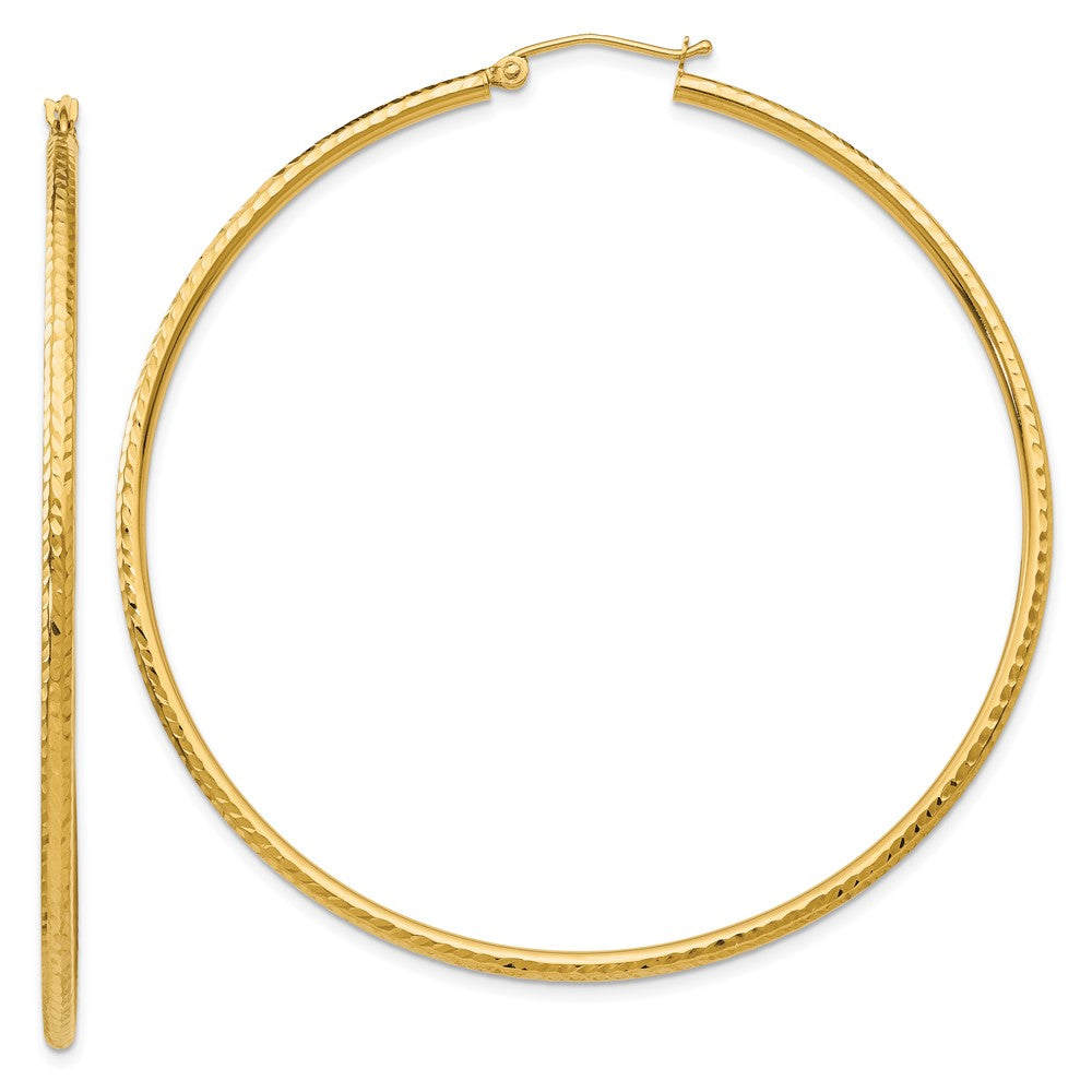14k Diamond-cut 2mm Round Tube Hoop Earrings - 2