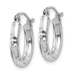14k White Gold Diamond-cut 3mm Round Hoop Earrings - 3